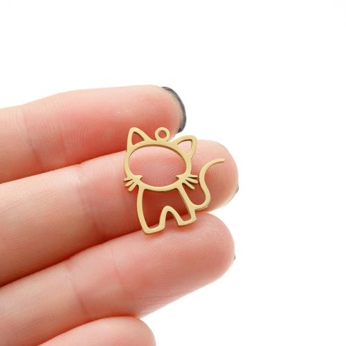 Stainless Steel Animal Pendants 304 Stainless Steel Cat Vacuum Ion Plating fashion jewelry & DIY & hollow Sold By Bag