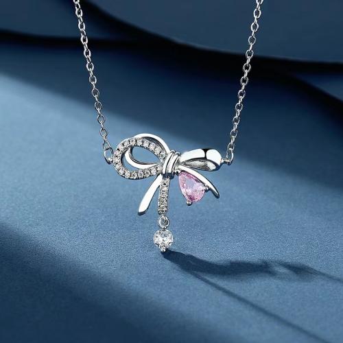 Brass Necklace Bowknot fashion jewelry & for woman & with rhinestone Length Approx 45 cm Sold By PC