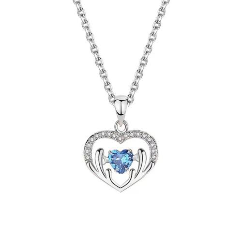 Cubic Zircon Micro Pave Brass Necklace, Heart, fashion jewelry & micro pave cubic zirconia & for woman, Length:Approx 45 cm, Sold By PC