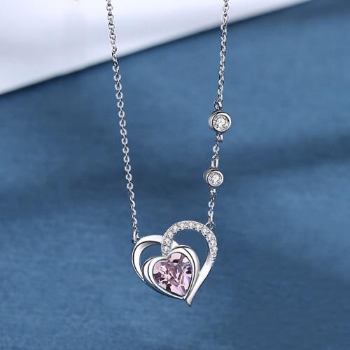 Cubic Zircon Micro Pave Brass Necklace, Heart, fashion jewelry & micro pave cubic zirconia & for woman, more colors for choice, Length:Approx 45 cm, Sold By PC