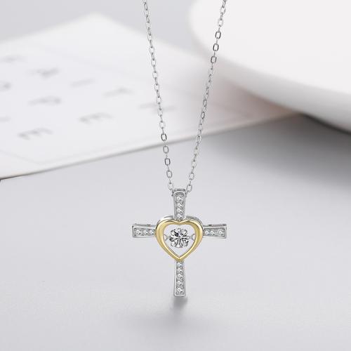 Cubic Zircon Micro Pave Brass Necklace, Cross, fashion jewelry & micro pave cubic zirconia & for woman, Length:Approx 45 cm, Sold By PC