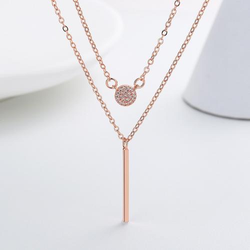 Cubic Zircon Micro Pave Brass Necklace, Double Layer & fashion jewelry & micro pave cubic zirconia & for woman, more colors for choice, Length:Approx 45 cm, Sold By PC