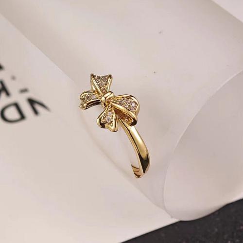 Brass Finger Ring Bowknot fashion jewelry & for woman & with rhinestone US Ring Sold By PC