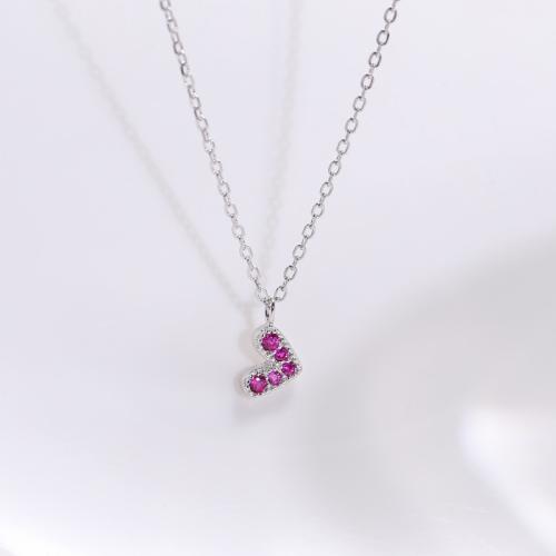 Cubic Zircon Micro Pave 925 Sterling Silver Necklace, with 5cm extender chain, Heart, fashion jewelry & micro pave cubic zirconia & for woman, more colors for choice, Length:Approx 40 cm, Sold By PC
