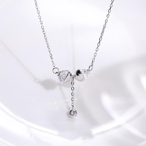 Cubic Zircon Micro Pave 925 Sterling Silver Necklace with 9cm extender chain fashion jewelry & micro pave cubic zirconia & for woman Length Approx 36 cm Sold By PC