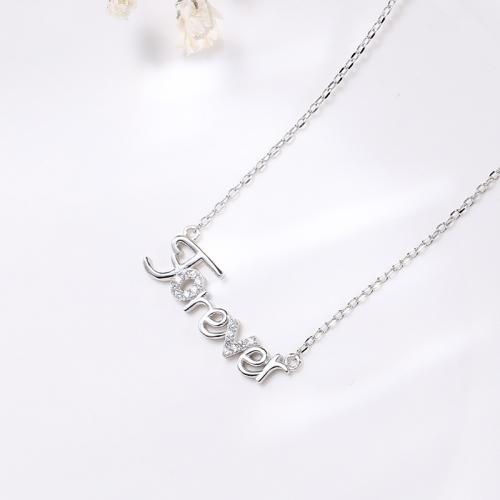 Cubic Zircon Micro Pave 925 Sterling Silver Necklace with 5.5cm extender chain Alphabet Letter fashion jewelry & micro pave cubic zirconia & for woman Length Approx 40.5 cm Sold By PC