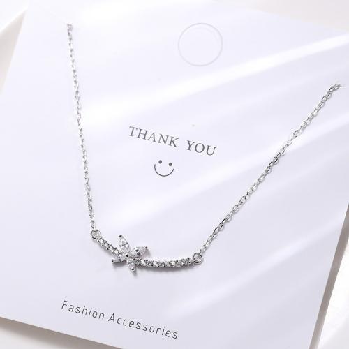 Cubic Zircon Micro Pave 925 Sterling Silver Necklace, with 5cm extender chain, fashion jewelry & micro pave cubic zirconia & for woman, more colors for choice, Length:Approx 39.5 cm, Sold By PC