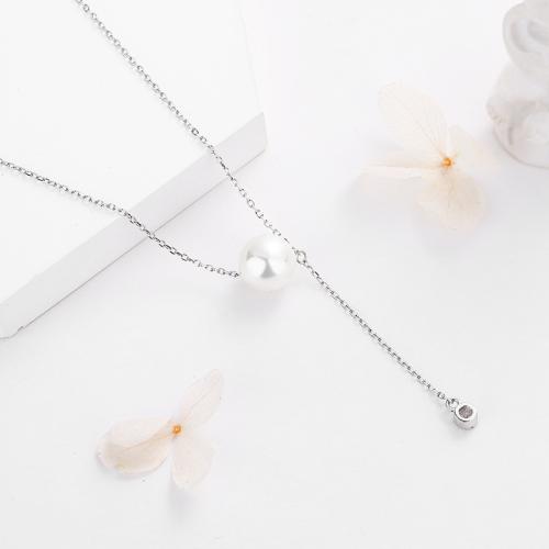 Cubic Zircon Micro Pave 925 Sterling Silver Necklace, with Shell Pearl, with 4.5cm extender chain, fashion jewelry & micro pave cubic zirconia & for woman, more colors for choice, Length:Approx 40 cm, Sold By PC