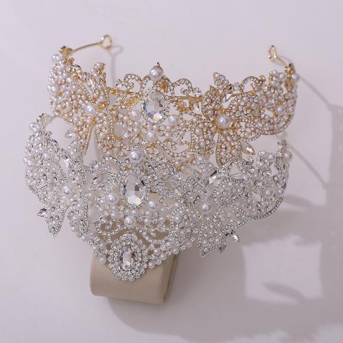 Bridal Tiaras, Tibetan Style, with Crystal & Plastic Pearl, fashion jewelry & for woman, more colors for choice, diameter 155mm, height 73mm, Sold By PC