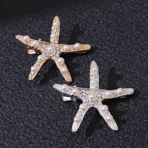 Alligator Hair Clip, Tibetan Style, with Plastic Pearl, Starfish, fashion jewelry & for woman & with rhinestone, more colors for choice, 43mm, Sold By PC