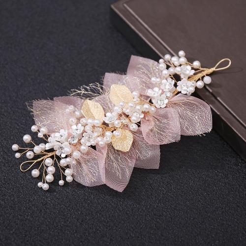 Headband Iron with Cloth & Plastic Pearl Girl & fashion jewelry golden Sold By PC