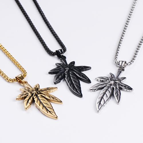 Stainless Steel Jewelry Necklace, 316 Stainless Steel, Maple Leaf, polished, fashion jewelry & Unisex & different styles for choice, more colors for choice, 6x37mm, Length:Approx 60 cm, Sold By PC