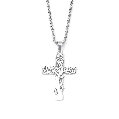 Stainless Steel Sweater Chain Necklace 304 Stainless Steel Cross polished fashion jewelry & for man Length Approx 60 cm Sold By PC