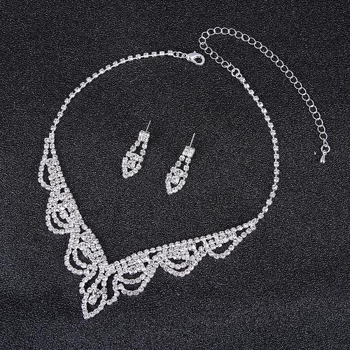 Parures de bijoux strass, boucle d'oreille & collier, 2 pièces & bijoux de mode & pour femme, earring 26*8mm, Longueur:Environ 45 cm, Vendu par fixé