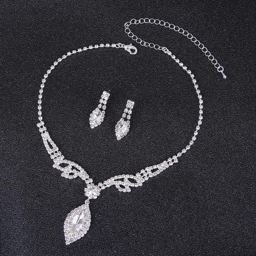 Conjuntos de joyería Rhinestone, pendiente & collar, diamantes de imitación, 2 piezas & para mujer, earring 25*8mm, longitud aproximado 45 cm, Vendido por Set