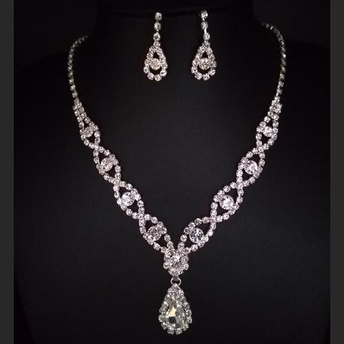 Conjuntos de joyería Rhinestone, pendiente & collar, metal, con diamantes de imitación, con 12cm extender cadena, 2 piezas & para mujer, earring 13*7mm, longitud aproximado 38 cm, Vendido por Set