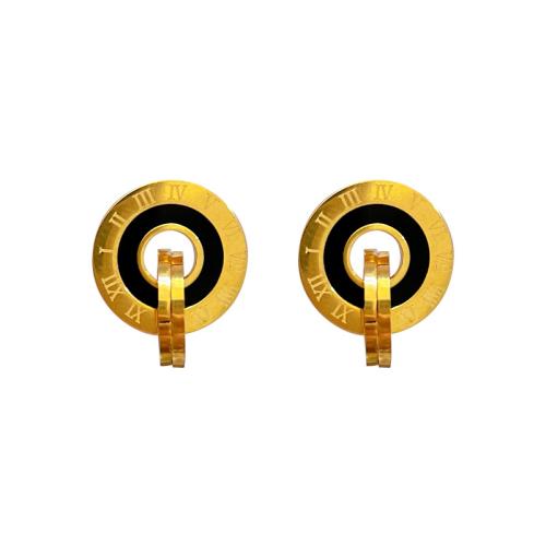 Stainless Steel Stud Earrings 304 Stainless Steel Flat Round Vacuum Ion Plating fashion jewelry & for woman golden Sold By Pair