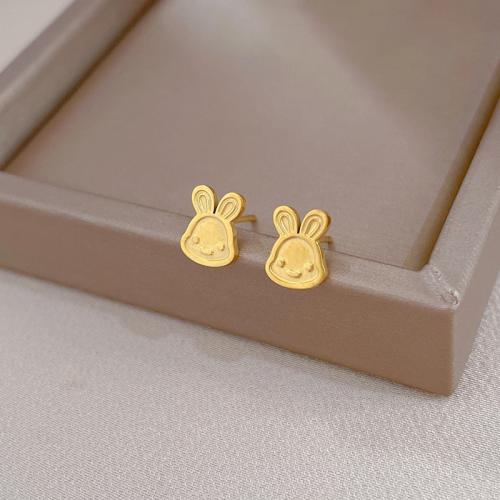 Stainless Steel Stud Earrings, 304 Stainless Steel, Rabbit, Vacuum Ion Plating, fashion jewelry & for woman, more colors for choice, 9x7mm, Sold By Pair