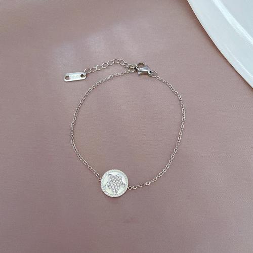 Stainless Steel Jewelry Bracelet 304 Stainless Steel with 3cm extender chain Star Vacuum Ion Plating fashion jewelry & for woman & with rhinestone Length 17 cm Sold By PC