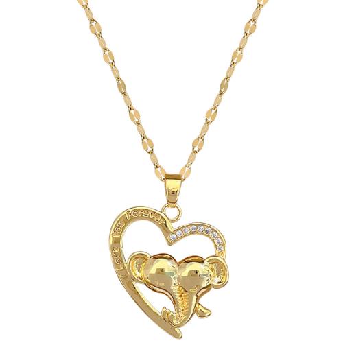 Stainless Steel Jewelry Necklace, 304 Stainless Steel Chain, with Brass, with 5cm extender chain, Heart, gold color plated, fashion jewelry & micro pave cubic zirconia & for woman, 20x26mm, Length:40 cm, Sold By PC