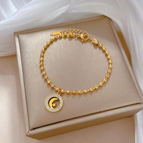 Stainless Steel Jewelry Bracelet 304 Stainless Steel with 3cm extender chain Moon and Star Vacuum Ion Plating fashion jewelry & for woman & with rhinestone Length 17 cm Sold By PC