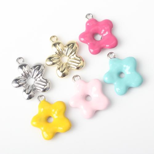 Tibetan Style Flower Pendants, painted, DIY, more colors for choice, nickel, lead & cadmium free, 13x3x15mm, Hole:Approx 2mm, 10PCs/Bag, Sold By Bag