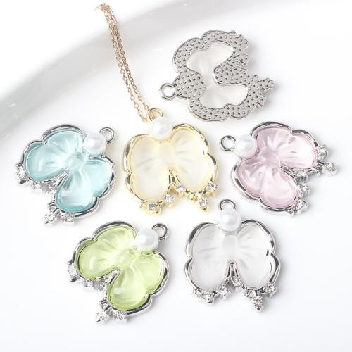 Tibetan Style Bowknot Pendants, with Resin & Plastic Pearl, plated, DIY & micro pave cubic zirconia, more colors for choice, nickel, lead & cadmium free, 21x7x26mm, 10PCs/Bag, Sold By Bag