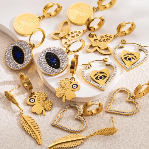 Titanio Acciaio Orecchini, Titantium acciaio, placcato, gioielli di moda & diversi modelli per la scelta & con strass, dorato, Venduto da coppia