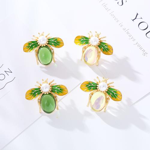 Tibetan Style Stud Earring, with Resin & Plastic Pearl, Bee, plated, fashion jewelry, more colors for choice, nickel, lead & cadmium free, 37x30mm, Sold By Pair