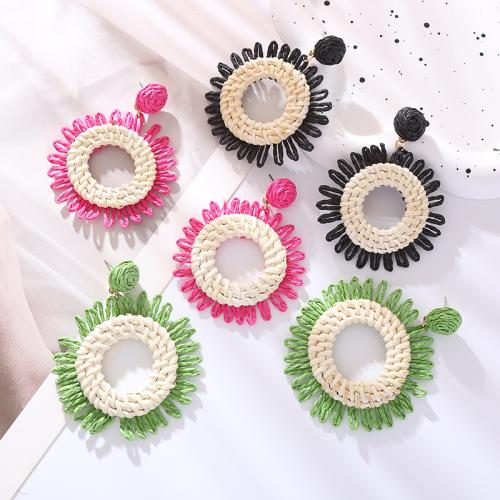 Tibetan Style Drop Earrings, with Rafidah Grass, plated, fashion jewelry, more colors for choice, nickel, lead & cadmium free, 60x80mm, Sold By Pair