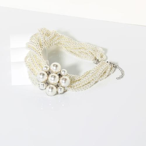 Naszyjnik z pereł z tworzyw sztucznych, Perła plastikowa, ze 2.76 Inch przedłużeniami łańcuszka, biżuteria moda & wielowarstwowa & dla kobiety, biały, długość 16.54 cal, sprzedane przez PC