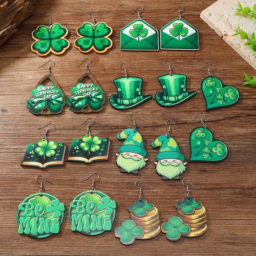 Clover Earrings Wood printing fashion jewelry & for woman green Sold By Pair