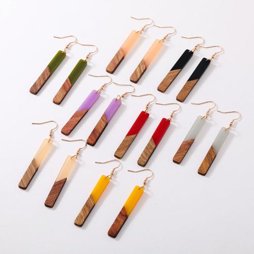 Wood Earring with Resin Rectangle fashion jewelry & for woman Sold By Pair