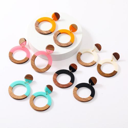 Wood Earring with Resin Round fashion jewelry & for woman & hollow Sold By Pair