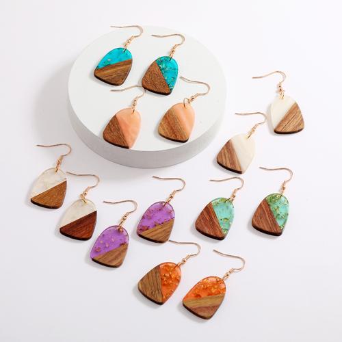 Wood Earring, with Resin, fashion jewelry & different designs for choice & for woman, 52x20mm, Sold By Pair