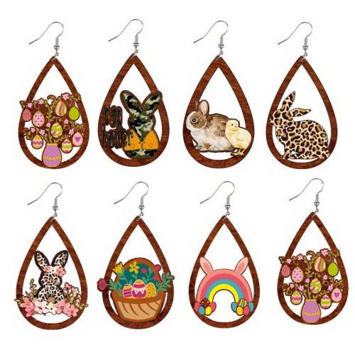 Easter Jewelry Wood Teardrop fashion jewelry & for woman Sold By Pair