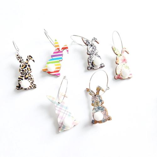 Easter Jewelry, Wood, with Tibetan Style, Rabbit, fashion jewelry & different designs for choice & for woman, Sold By Pair