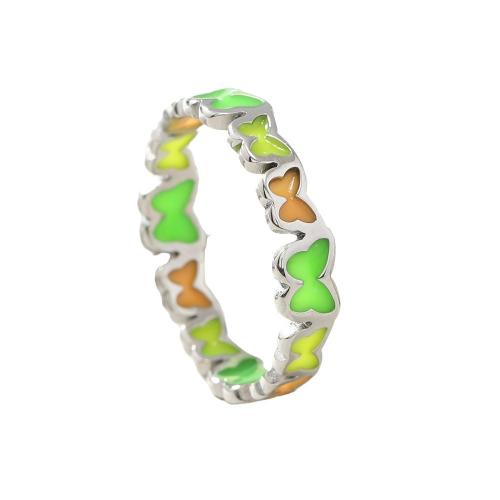 Emajl nehrđajućeg Čelik Ring Finger, 304 nehrđajućeg čelika, Leptir, pozlaćen, različite veličine za izbor & za žene, više boja za izbor, Prodano By PC