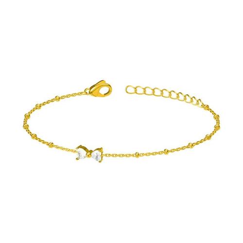 Bracelet d'acier titane, avec 3CM chaînes de rallonge, Noeud papillon, Placage, pavé de micro zircon & pour femme, doré, Longueur:Environ 16.5 cm, Vendu par PC