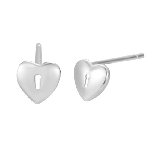 925 Sterling Silver Stud Earrings, Heart, for woman, silver color, Sold By Pair