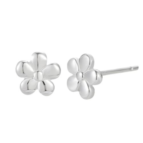 925 Sterling Silver Stud Earrings, petals, for woman, silver color, Sold By Pair