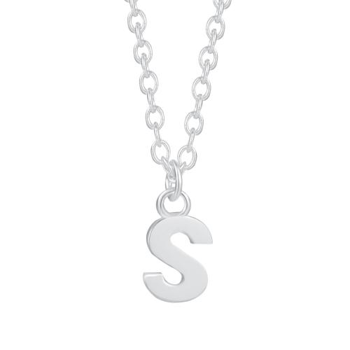 925 Sterling Silver Necklaces, Letter S, for woman, silver color, Sold By PC