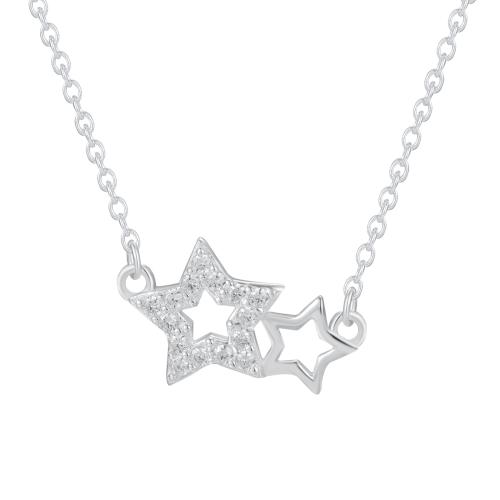 Collares de Plata Esterlina, plata de ley 925, Estrella, para mujer & con diamantes de imitación, plateado, Vendido por UD