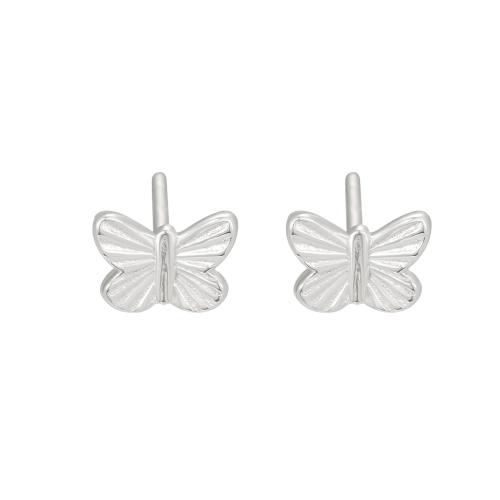 925 Sterling Silver Stud Earrings, Butterfly, for woman, silver color, Sold By Pair