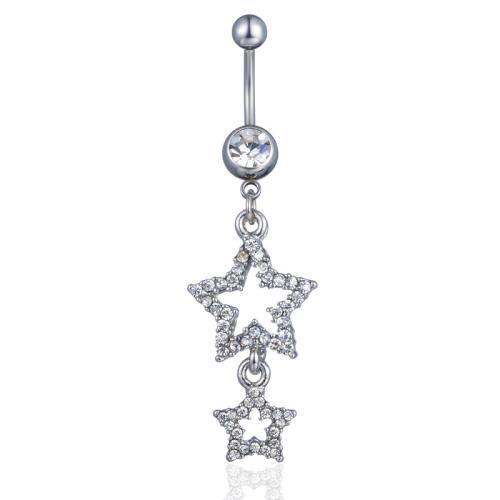 Tibetan Style Belly Ring, plated, Unisex & with Czech rhinestone, white, 5MM steel ball *1.6*11MM bend rod (umbilical needle size), umbilical ring length 4.2CM* width 1.6cm, Sold By PC