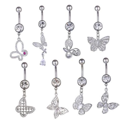 Brass Belly Ring  , with 316 Stainless Steel, plated, Unisex & different styles for choice & micro pave cubic zirconia, more colors for choice, 1.6x10x8/5mm, Sold By PC