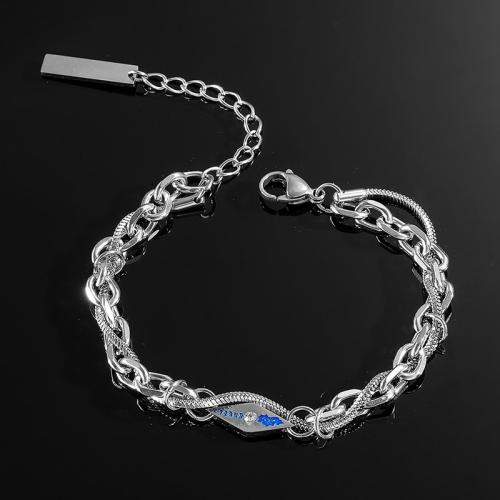 Titanium Steel Bracelet & Bangle, micro pave cubic zirconia & for man & enamel, silver color, Sold By PC