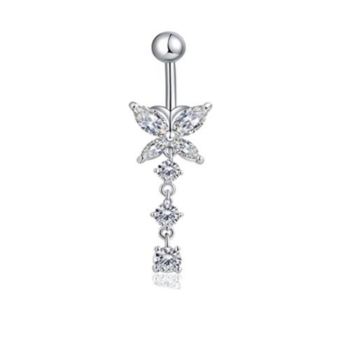 Stainless Steel Belly Ring 304 Stainless Steel with Brass & micro pave cubic zirconia & for woman white Sold By PC