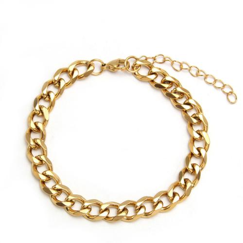 Stainless Steel Jewelry Bracelet, 304 Stainless Steel, with 5cm extender chain, plated, Unisex & different size for choice, golden, Length:18 cm, Sold By PC