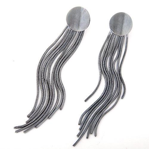 Fashion Fringe Earrings, Tibetan Style, stainless steel post pin, plated, more colors for choice, nickel, lead & cadmium free, 90x15mm, Sold By Pair